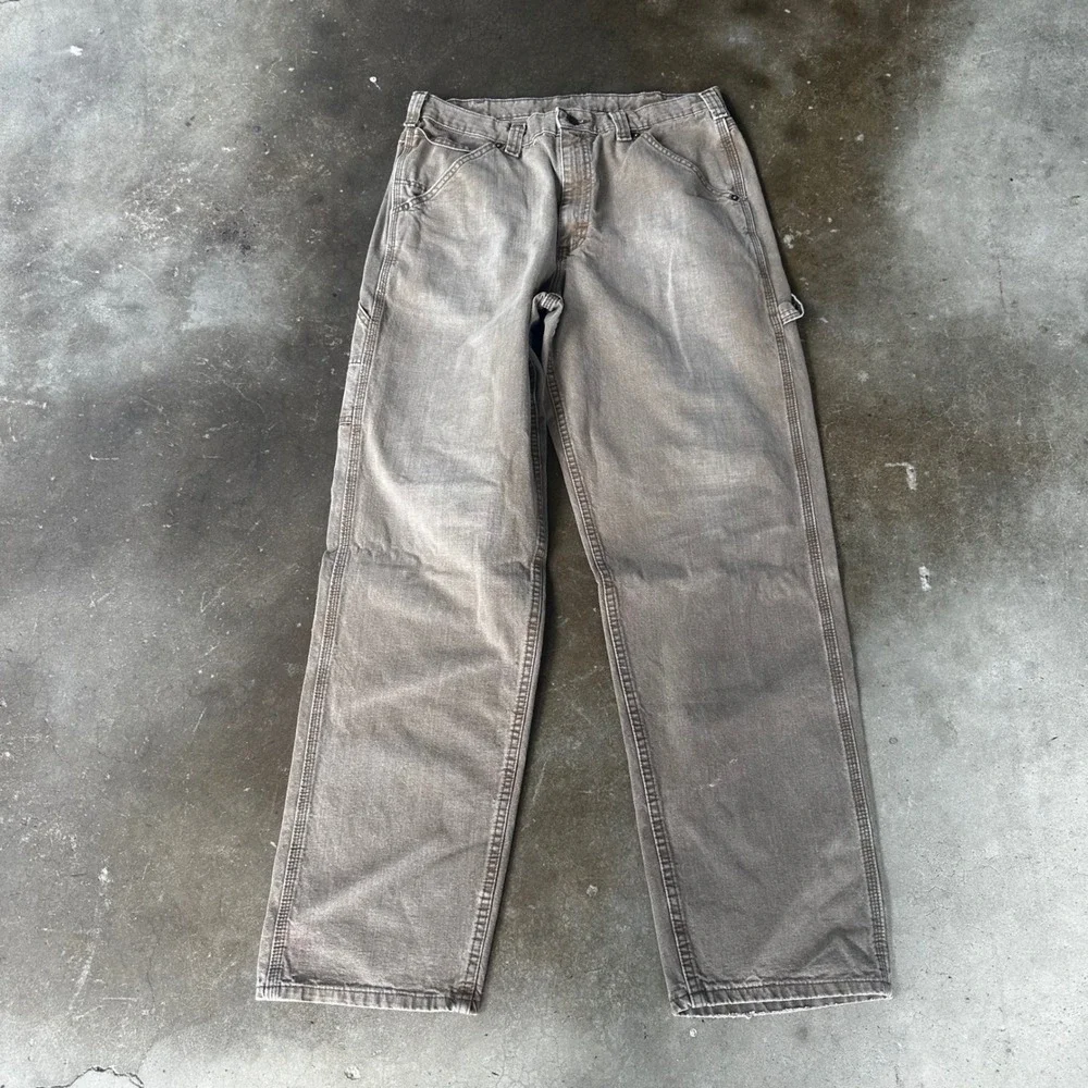 Lee Dungarees Carpenter Pants Mens 36x34 Brown Good Vintage Duck Canvas Trousers